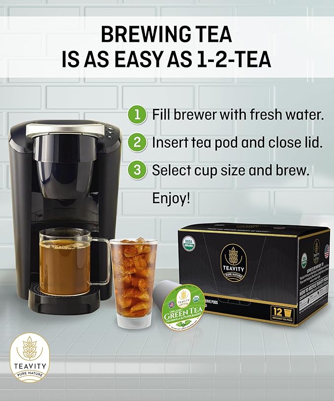 Organic Moringa Green Tea with Peppermint Tea Pods for Keurig - Naturally Caffeinated by Teavity (12 Tea Pods) - Bloomnest