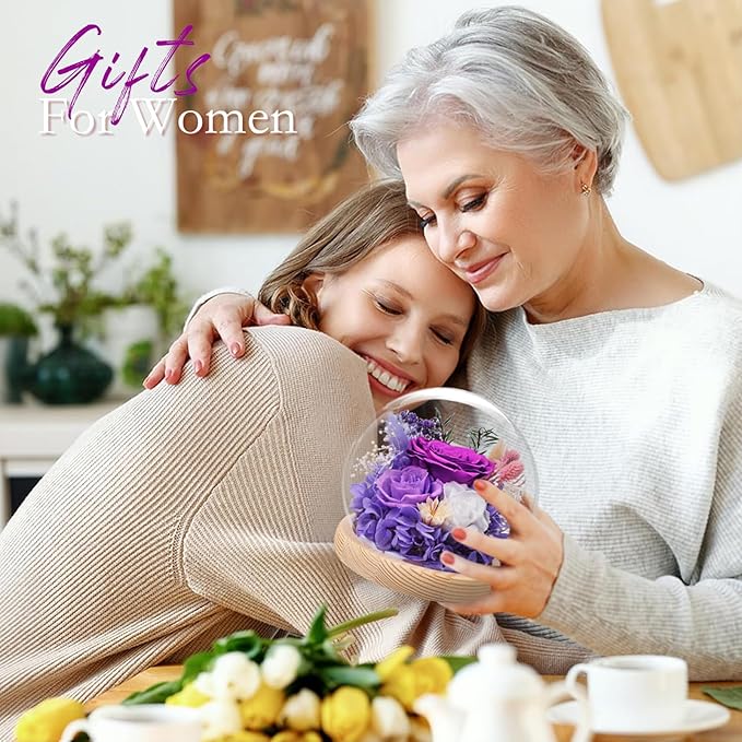 FIACO Valentines Day Gifts for Her Preserved Rose Forever Fresh Flowers for Delivery Birthday Flowers Gifts for Women Mom Grandma Wife Friends Purple Eternal Roses in Glass Dome - Bloomnest