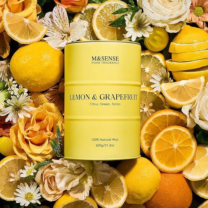 M&SENSE Lemon Candle Large for Home Scented, Lemon Soy Candles 21.2oz 120 Hour Slow Burning, Highly Scented Limoncello Grapefruit Citrus Candles for Bathroom, Fresh Smelling Candle - Bloomnest