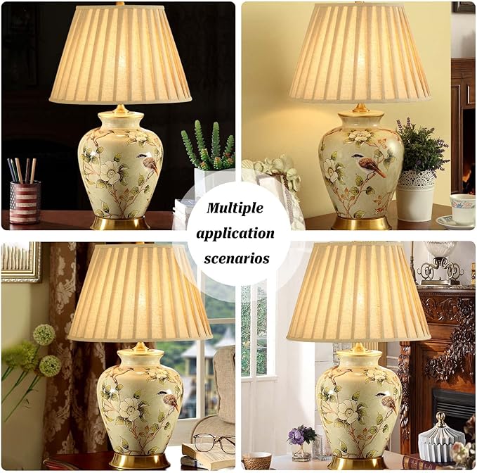 PURESILKS Vintage Ceramic Table Lamp, Hand-Painted Flower and Bird Desk Lamp, Chinese Classical Decorative Lamp with Fabric Shade, Farmhouse Table Lamp for Living Room,Bedroom, Study Room - Bloomnest