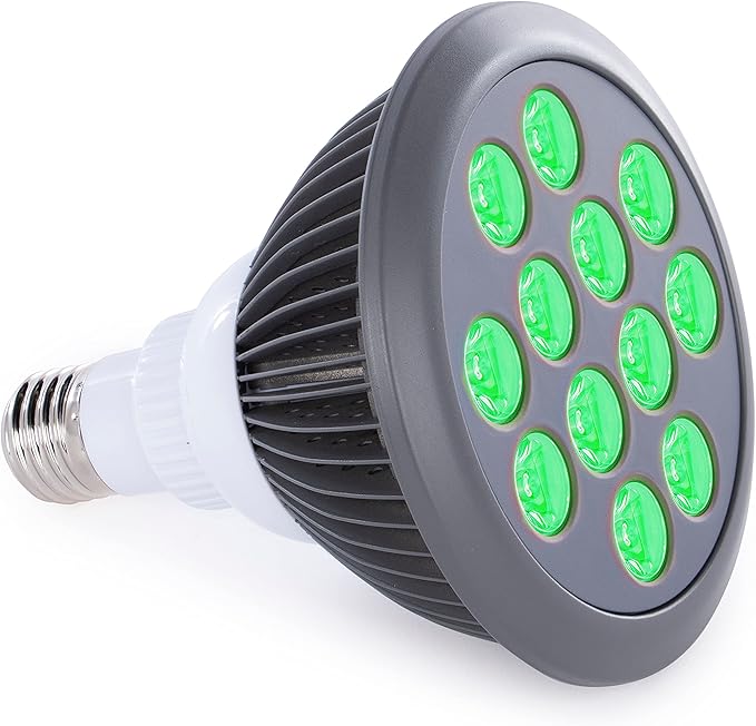 hooga Green Light Therapy Bulb Power Cord Included. 525 nm Wavelength. 12 LEDs. High Irradiance, Can Improve Skin Pigmentation and Fine Lines, and Anti Aging. Migraine and Pain Relief. Hooga