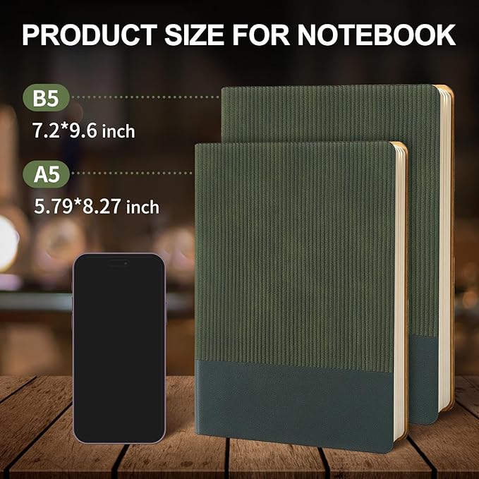 Lined Journal Notebook for Work College Ruled Note Book 7.2"x9.6" B5 PU Leather Daily Journaling 160 Pages for Women Men Writing Home School Supplies Business (Dark Green) - Bloomnest