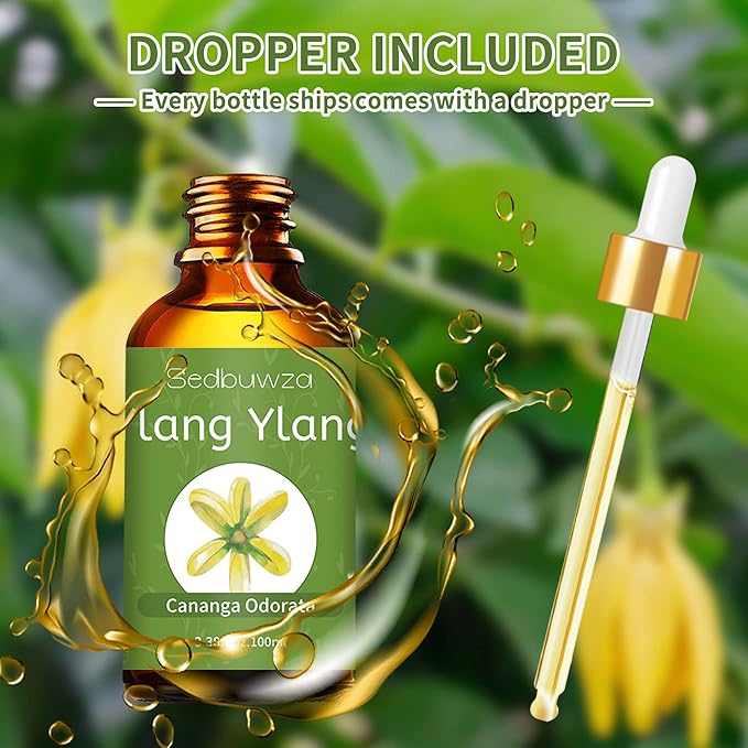Sedbuwza Ylang Ylang Essential Oil, Ylang Ylang Oil 100% Pure Natural Ylang Ylang Fragrance Oil for Massage Diffuser Humidifier Candle Soap Aromatherapy Making - 3.38 OZ Sedbuwza