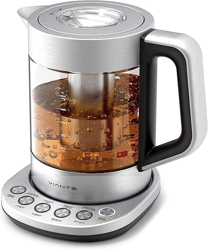 Vianté Electric Kettle With Infuser For Loose Leaf. Hot Tea Maker With Temperature Control And Automatic Shut Off. Tea Kettle With Brewing Programs. 1.5 Liters Capacity - Bloomnest