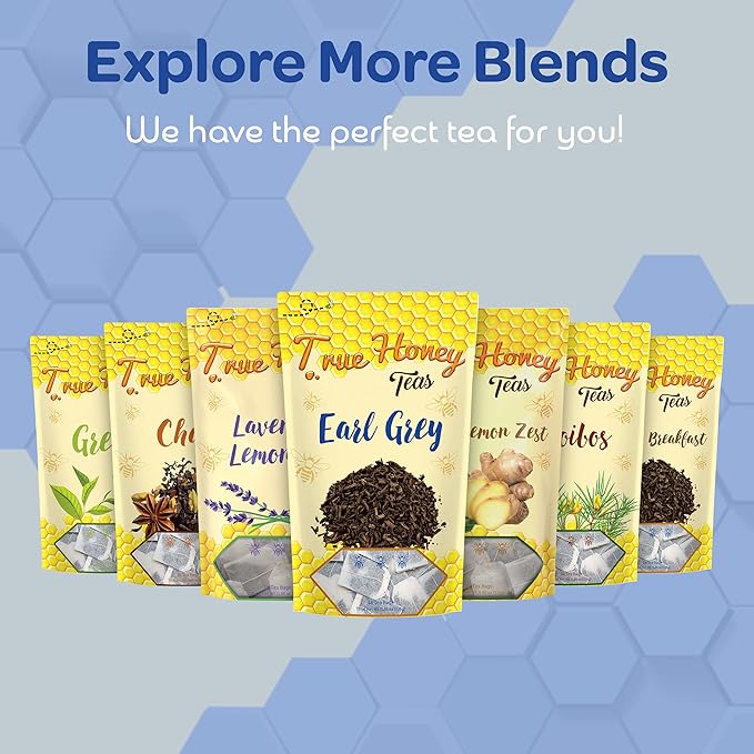 True Honey Earl Grey Tea Bags - Honey Crystals Blended in Every Sachet - Positive Immune Support - All Natural Organic Herbal Caffeinated Tea Bag 24 Count - Bloomnest