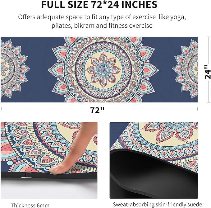 nuveti Yoga Mat Print Extra Thick TPE Non Slip Fitness Exercise Mat with Carrying Bag,72"x24" Extra Thick 6MM Exercise & Workout Mat for Yoga, Pilates Fitness and Floor Exercises - Bloomnest
