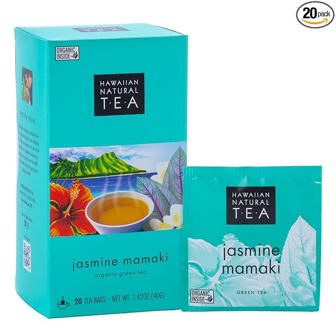 Hawaiian Natural Tea Organic Mamaki Jasmine Green Tea Blend - Antioxidant-Rich For Calming, Wellness, Bedtime, Anxiety & Stress - Gift for Special Ocassions, 20 Bags - Bloomnest