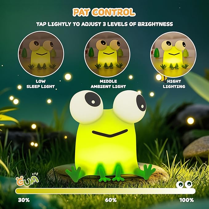Cute Frog Night Light, LED Silicone Squishy Novelty Animal Lamp,3 Levels Dimmable/Timer Nursery Nightlight for Kids, Rechargeable Touch Bedside Lamp, Bedroom/Dorm Decor, Baby Boys Girls Gifts - Bloomnest