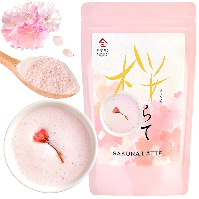 YAMASAN KYOTO UJI Sakura Latte -Creamy and Aromatic Foam- Using Japanese Cherry Blossom 100%, Made in Japan,Sold by Japanese company, 100g(3.5oz)