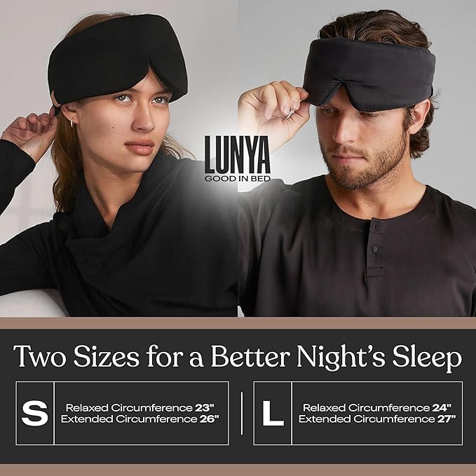 Lunya Sleep Mask with Box - Washable Silk Sleeping Mask and Headband for Beauty Routines - Thermoregulating Comfort for Restful Nights - Silk Eye Mask for Women - Large - Immersed Black - Bloomnest
