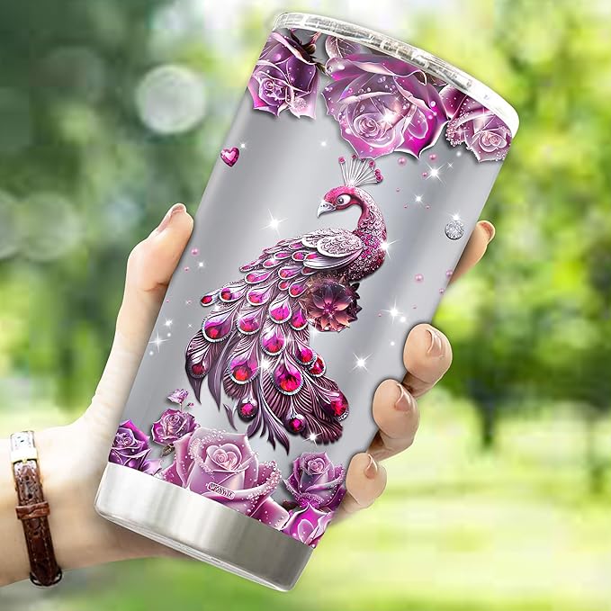 Personalized Peacock Gifts for Women, Insulated Stainless Steel 20oz Coffee Cup Mug Tumbler Water Bottle Thermos, Gift for Wife, Daughter, Christmas, Birthday, Mothers Day, Valentine - Bloomnest