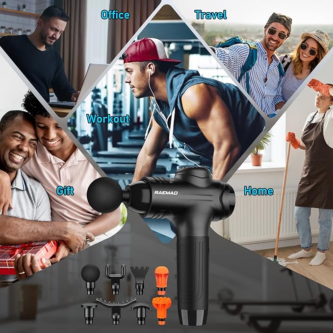 RAEMAO Massage Gun, Handheld Electric Deep Tissue Muscle Massager for Athletes for Pain Relief Attaching 8 Replacement Heads, Percussion Massager with 10 Speeds, Father's Day Gifts, Black - Bloomnest