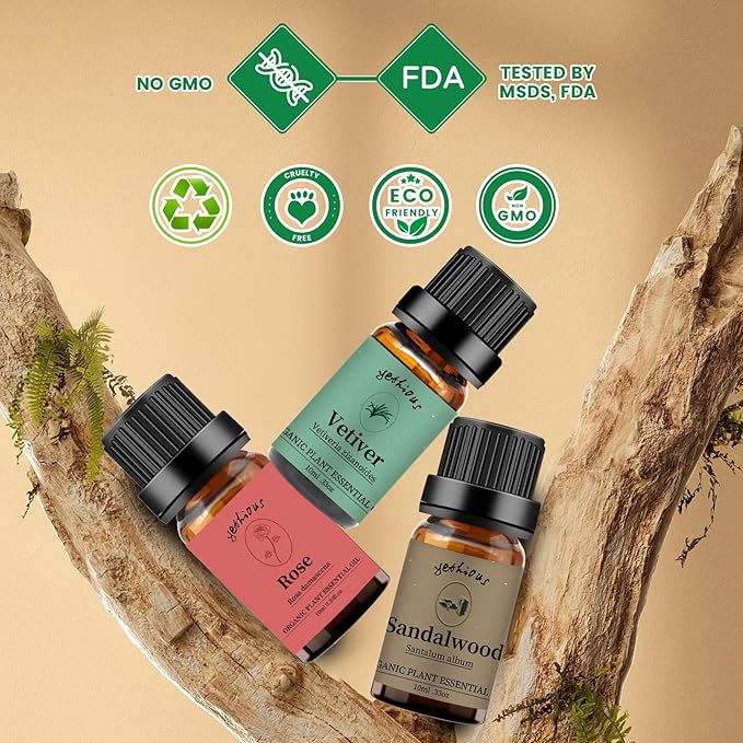 yethious 3 Pack Rose Sandalwood Vetiver Essential Oil Set Organic Pure Aromatherapy Oil for Diffuser Rose Oil Essential Oil - Bloomnest