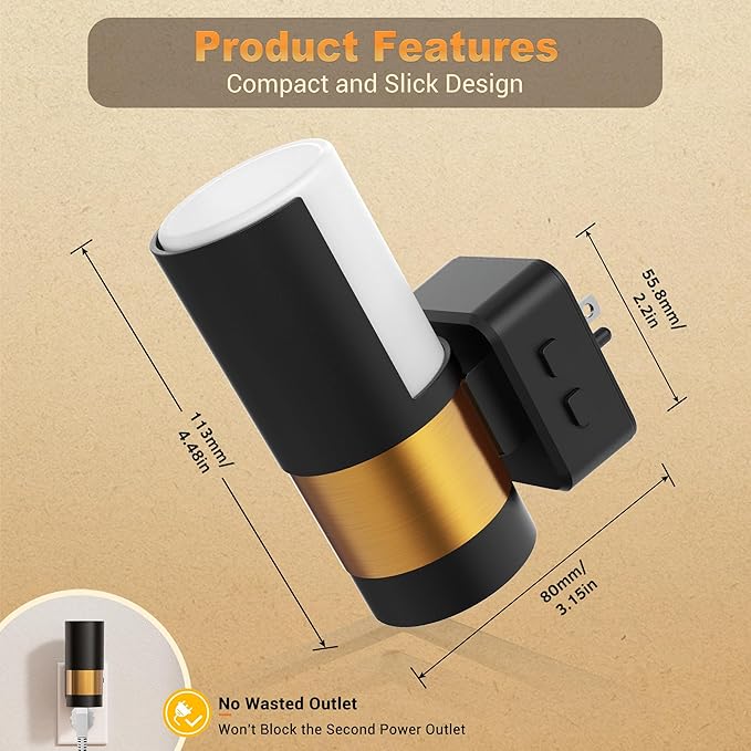 JandCase Plug in Night Light, Rotating Night Light with 3 Colors, 3000K/5000K/Amber, Dimmable Night Lights with Dusk to Dawn Sensor, 360°Rotatable, LED Nightlight for Bathroom Bedroom Hallway, 2 Pack - Bloomnest