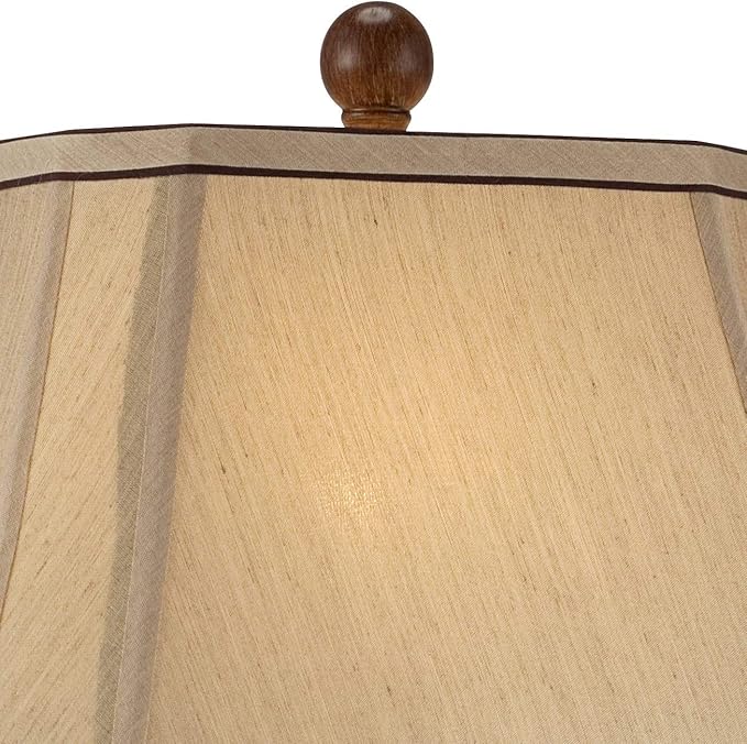 Regency Hill Carved 28 1/2" Tall Urn Traditional End Table Lamps Set of 2 Two-Tone Brown Finish Beige Shade Living Room Bedroom Bedside Nightstand House Office Home Kitchen Entryway Console Family - Bloomnest