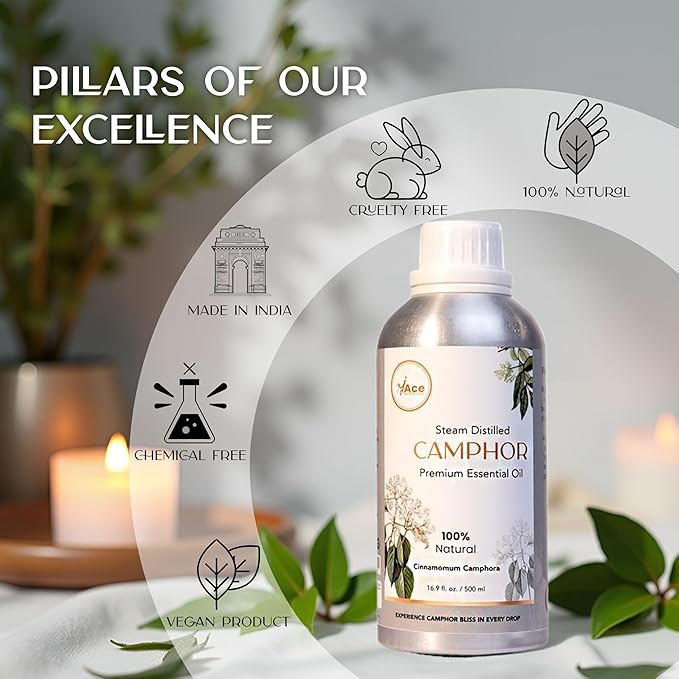 My Ace 100% Pure Camphor Essential Oil – Steam-Distilled Natural Oil for Diffuser, Aromatherapy, Soap & Candle Making – Paraben-Free, Vegan, Made in India 16 fl oz MyAce