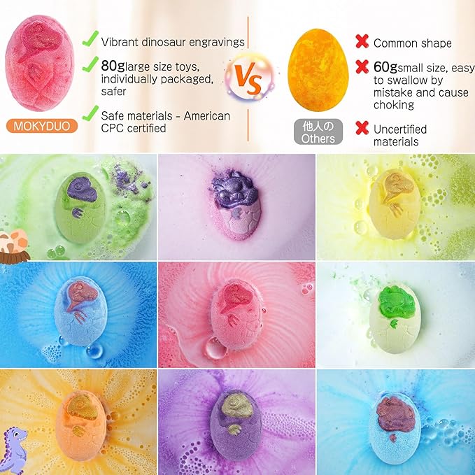 Dinosaur Bath Bomb Set for Kids – 9 Handmade Fizzing Bombs with Surprise Toys + 3 Bonus Toys, Gift Set for Birthday Party, Christmas, Children's Day, Unique Gift Ideas for Boys & Girls - Bloomnest