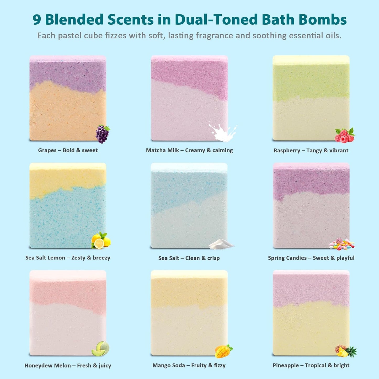 Bath Bombs Gift Set – 9 Fragrances with Essential Oils, Fizzy & Foamy Aromatherapy Bath Fizzies for Stress Relief & Relaxation, Spa Gifts for Women & Men, Perfect Christmas & Holiday Gift