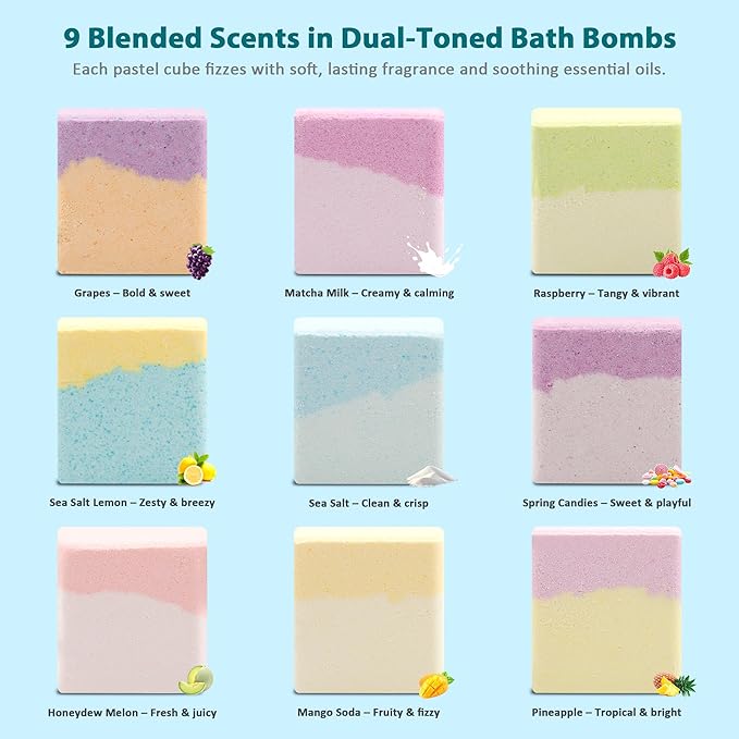 Bath Bombs Gift Set – 9 Fragrances with Essential Oils, Fizzy & Foamy Aromatherapy Bath Fizzies for Stress Relief & Relaxation, Spa Gifts for Women & Men, Perfect Christmas & Holiday Gift - Bloomnest