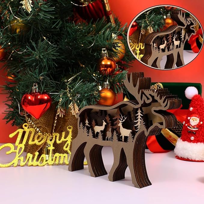Drawelry 3D Wood Carving Animals Lamp Home Decorative, Cute Bear Family Elephant Presents Ideas Christmas Living Room Office Decor Warm LED Night Lights Gift for Friend Daughter Son Mom Dad (Moose) - Bloomnest