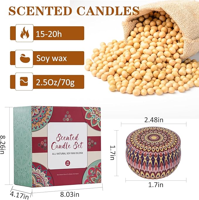Scented Candles Gift Set, 18 Pack Aromatherapy Candle Gifts for Women, 45oz 450H Long Burning Soy Wax Jar Candles Set for Home Scented, Retro Court Style - Exclusive for Nobles - Bloomnest