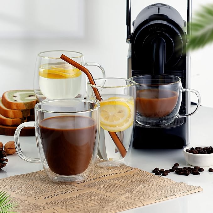 CNGLASS Large Double Wall Glass Coffee Mug 17 oz,Insulated Glass Coffee Cups with Handle,Set of 1 - Bloomnest