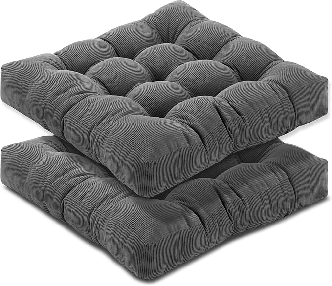 Floor Pillow Cushions for Adults Sitting Large Big Pillows for Floor Seating Square Memory Foam Thick Tufted, 22 x 22 Inch, Set of 2, Dark Grey - Bloomnest