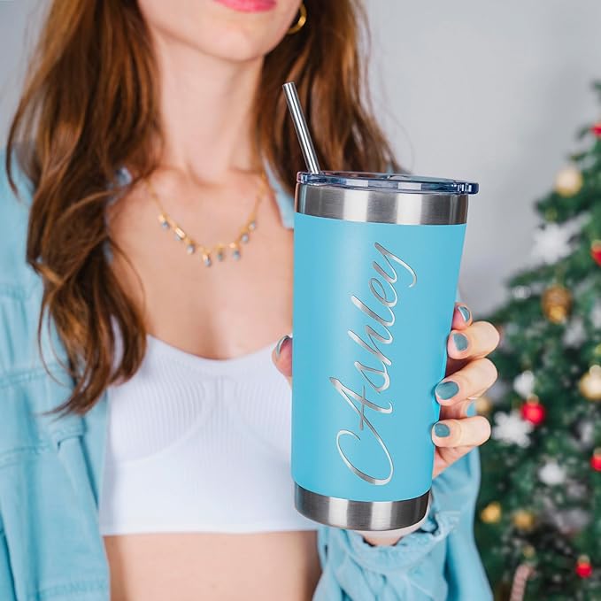 Be Burgundy Personalized Tumbler with Engraved Name - 12 Designs, 30 Oz Coffee Tumbler with Slider Lid, Sky Blue, Double Wall Insulated - Gift for Men, Women, Personalized Gift for Him, Her - Bloomnest