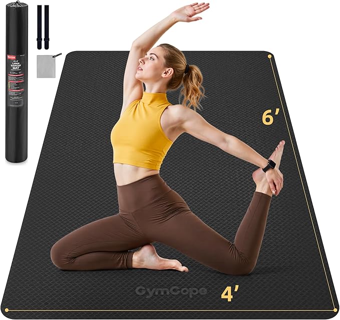 Thick TPE Yoga Mat 72"x48" - 6/8/10/12mm Extra Cushion for Joint Support & Comfort, Non-Slip Texture, Durable & Waterproof, Includes Bag, Strap & Towel for Home Workout, Pilates & Yoga - Bloomnest