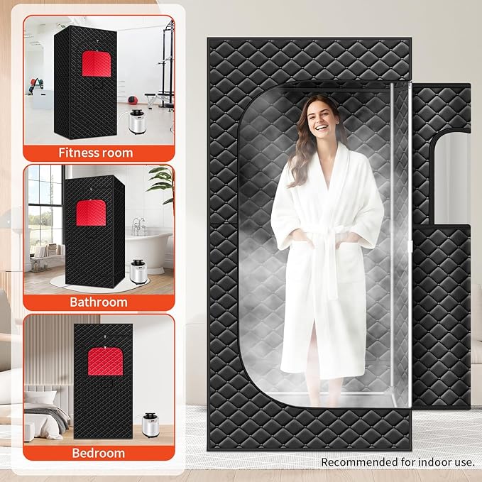 Sauna Box Red Light Theraphy - Portable Sauna for Home with 15 Levels Fast Heating, 3L/1200W Steamer and Non-Slip Mat, Remote Control for Body Relaxation, Steam Sauna for Indoor Use, 32" x 32" x 71" DAIMOT
