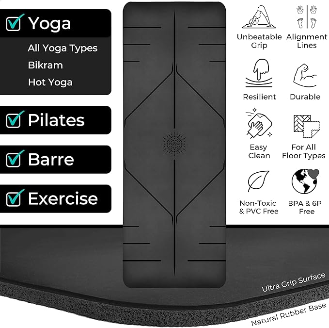 Plyopic. Ultra-Grip Pro Yoga Mat – EXTREME Non-Slip Performance - Dry Grip & Wet Grip - Alignment Lines - Comfortable & Sweat Resistant - For Yoga, Pilates, Exercise, Workout, Bikram & Hot Yoga - Bloomnest