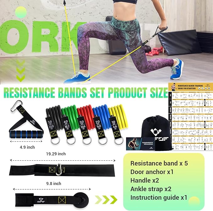 Resistance Bands Set with Yellow Handles, Exercise/Workout/Fitness Bands with Door Anchor, Legs Ankle Straps for Resistance Training，Physical Therapy，Home Gym Workout - Bloomnest