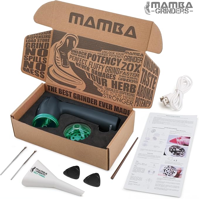 Mamba Electric Herb Grinder – USB Rechargeable Spice Grinder, 1g Portable Metal Grinder for Herbs, Quick & Easy-to-Use Spice Mill for Kitchen - Bloomnest