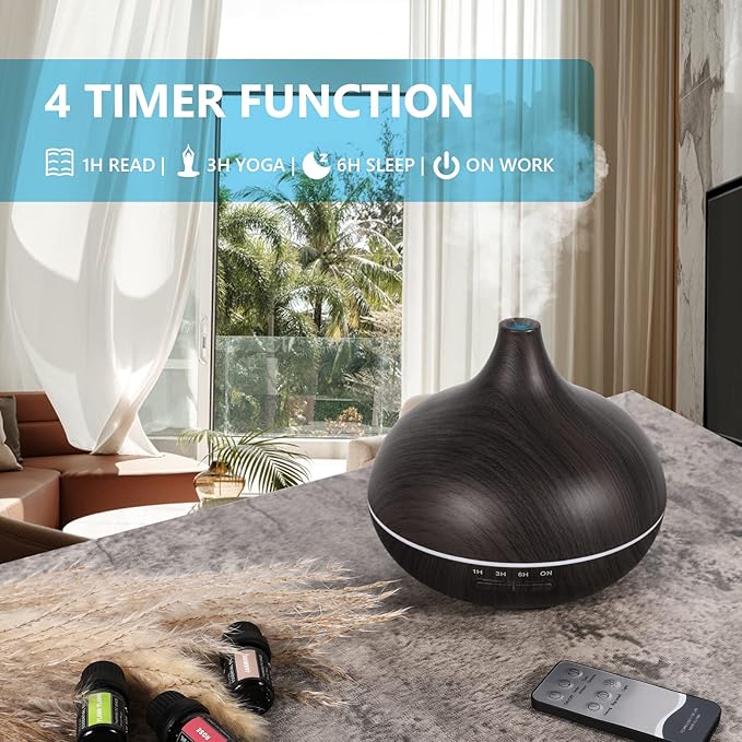 SACATR 550ml Oil Diffuser with 30x5 mL Essential Oils, Ultrasonic Technology, Remote Control for Home Office - Bloomnest