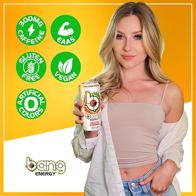 Bang Energy Peach Mango, Sugar-Free Energy Drink, 16-Ounce (Pack of 12) - Bloomnest