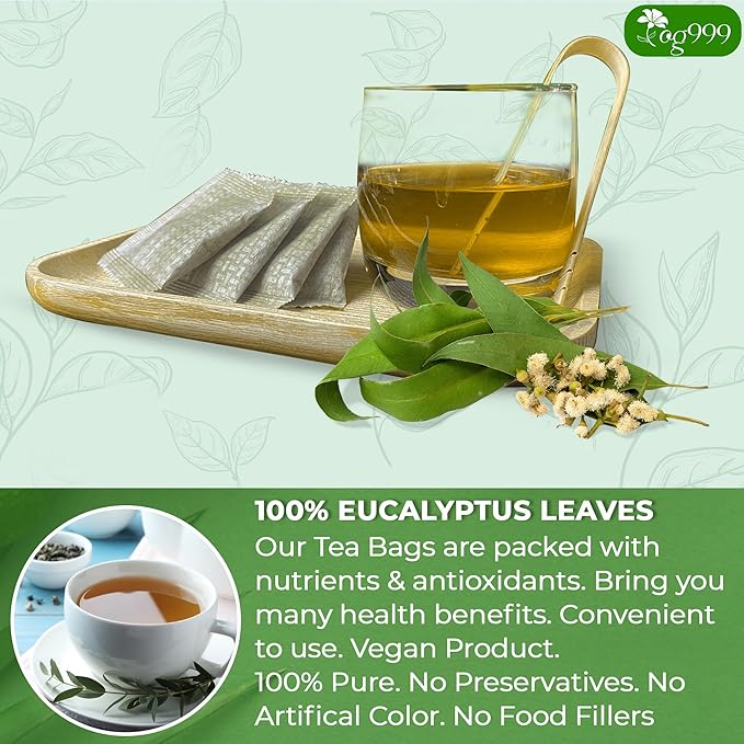 TOG999, Premium 100 Eucalyptus Leaf Tea Bags, 100% Natural & Pure Eucalyptus Leaves. Loose Leaf Eucalyptus Herbal Tea. Eucalyptus Leaf Tea. No Sugar, No Caffeine, No Gluten, Vegan. - Bloomnest