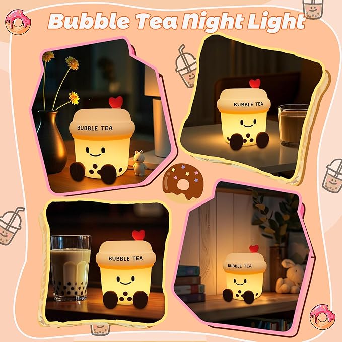YuanDian Boba Bubble Tea Night Light, Cute Silicone Lamp Gift for Kids Girls Boys, Bedroom Decor for Christmas Birthday - Toddler Safe Kids Room Accessories - Bloomnest