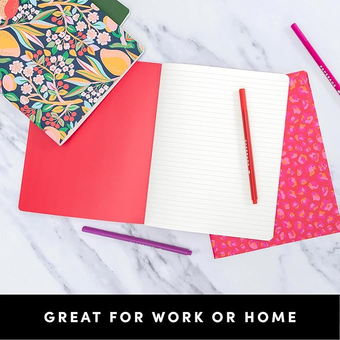 PAPERAGE Soft Cover Lined Journal Notebook, 2 Pack, (Bright Cheetah), 100 Pages, Large 7.5 inches x 9.5 inches, College Ruled, Ideal for Note Taking & Travel Journal - Bloomnest
