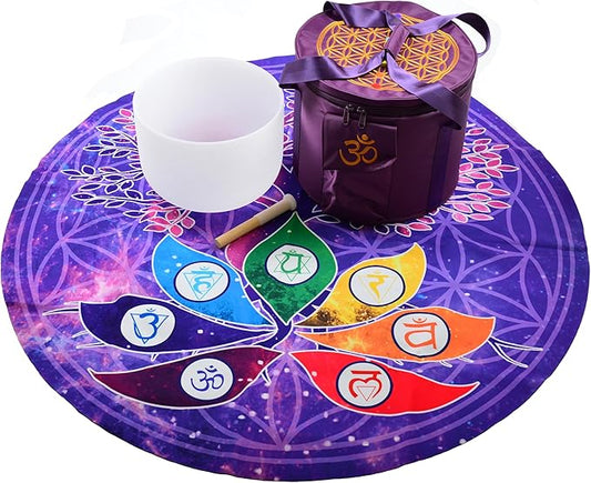 FMTY Perfect Pitch Crystal Singing Bowl 14 inch Washable Healing Bowl Cushion 52"Meditation Sound Bowl with Singing Bowls Mat for Relaxation, Yoga, Chakra Healing, Stress Relief (C Note, 14 inch) - Bloomnest