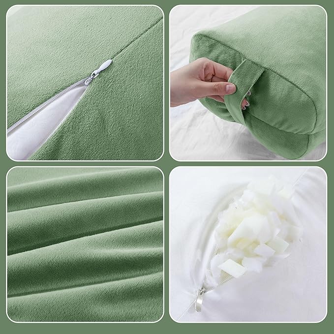 HOMBYS Shredded Foam Yoga Bolster Pillow for Restorative Yoga & Meditation, Versatile Rectangular Yoga Support Pillow Premium Meditation Cushion with Washable Velvet Cover& Carry Handle - Bloomnest