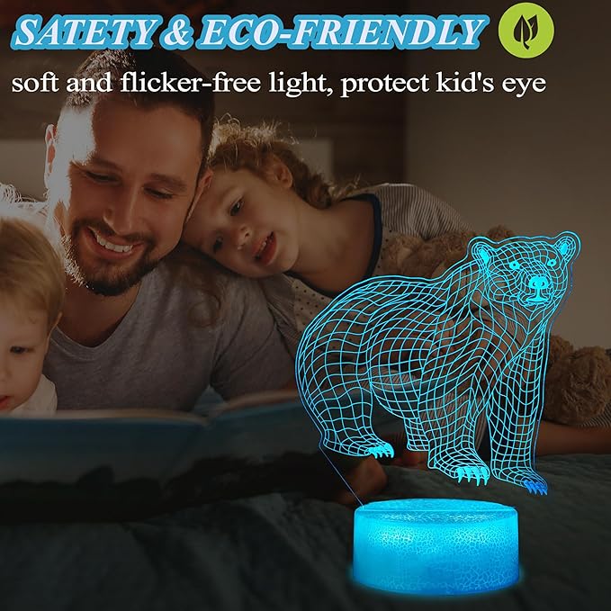 Polar Bear Night Light, 3D Illusion Lamp, RGB16 Colors Changing, Remote Control, Dimmable, Kids Room Decoration, Xmas Bear Gifts - Bloomnest