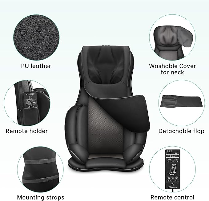 Snailax Neck Back Massager with Heat, Full Body Massage Chair Pad, Adjustable Compression, Rolling, Shiatsu Massage Seat Cushion, Chair Massagers,Gifts for Women, Man (Upgrade) - Bloomnest