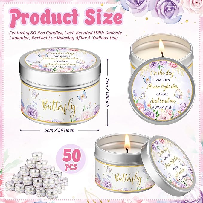 50 Pcs Baby Shower Party Favors Candles Lavender Scented Gender Reveal Gifts Bulk Candles for Favors Baby Shower Rustic Return Gifts(Flower and Butterfly) - Bloomnest