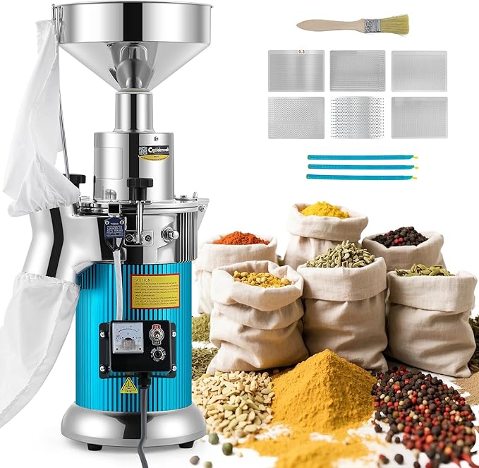 CGOLDENWALL Hammer Mill Grinder, 2000W Commercial Electric Herb Grinder, 44 Lbs/H, Continuous Feeding, with Funnel & 6 Sieve Meshes, Pulverizer for Dry Herb Grain Spice Nutmeg,110V - Bloomnest