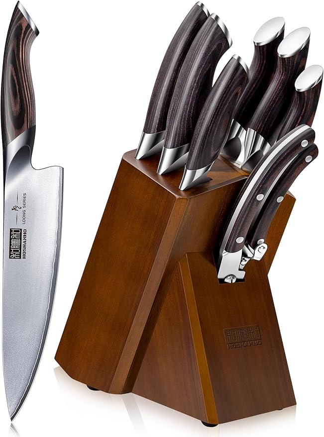 HOSHANHO 8-Piece Kitchen Knife Set, Japanese High Carbon Super Steel Knife Sets with Block, Professional Ultra Sharp Chef Knife Set with Scissors - Bloomnest
