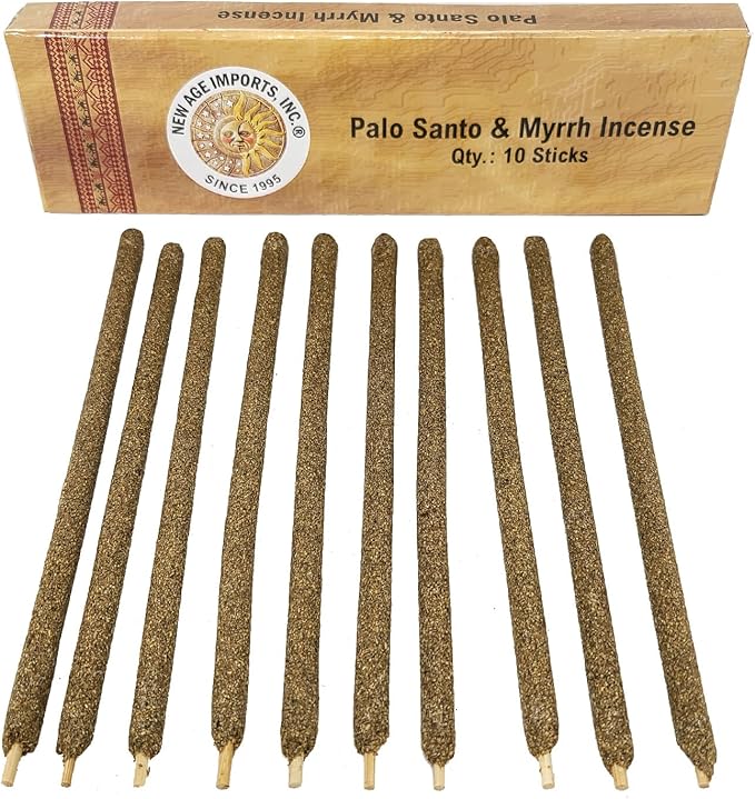 New Age Imports, Inc~ Premium Palo Santo & Myrrh 7-8" Size Incense Sticks. Great for Meditation, Smudging, Spiritual Cleansing. (10 Sticks Pack) NewAgeImportsInc