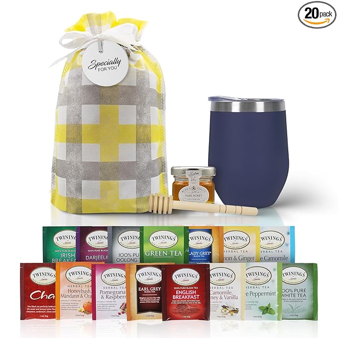 Tea Gift Set for Women & Men – Includes Assorted Teas, Elegant Mug & Honey (Blue) - Bloomnest