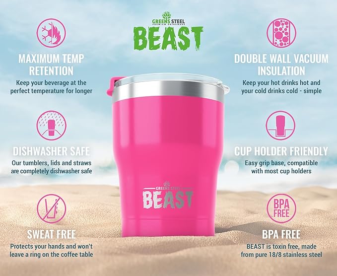 Beast 10 oz Tumbler Stainless Steel Vacuum Insulated Coffee Ice Cup Double Wall Travel Flask (Cupcake Pink) - Bloomnest