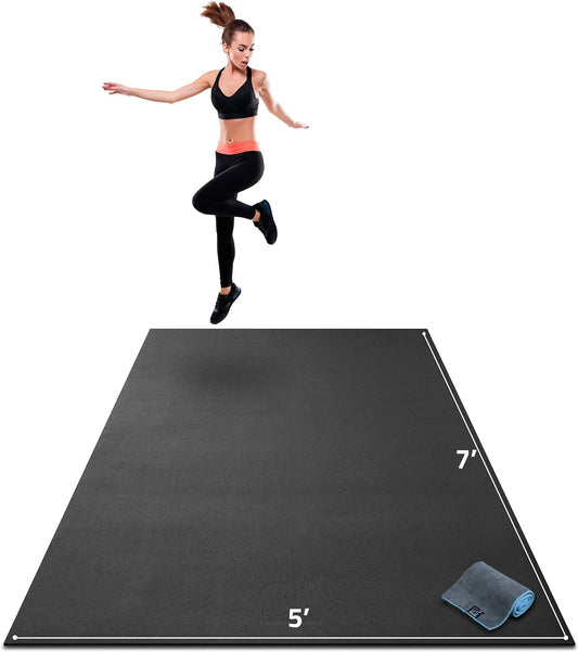 Gorilla Mats Premium Large Exercise Mat – 7' x 5' x 1/4" Ultra Durable, Non-Slip, Workout Mat for Instant Home Gym Flooring – Works Great on Any Floor Type or Carpet – Use With or Without Shoes