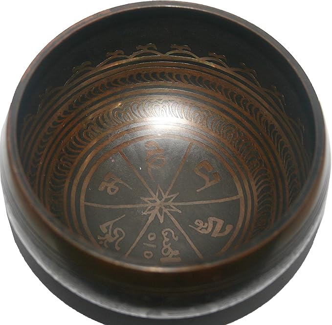 5128 SB 'B' Note Crown Chakra Antique Tibetan Auspicious Symbol Bowl Set ~ Nepal - Bloomnest
